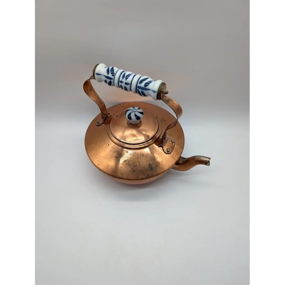 Vtg Douro B&M Copper Teapot Teakettle Cottage Country Farmhouse Ceramic Handle